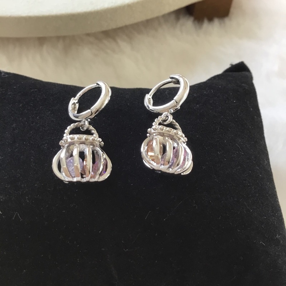 Sterling Silver Crystal Purse Earrings